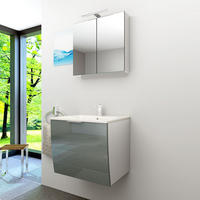 BADMÖBEL Set Gently 1 V1 Weiß/Grau MDF Waschtisch 60cm ohne LED-Beleuchtung - Grau, Glas/Kunststoff (46/52/60cm) - AcquaVapore by Sandra Jentho