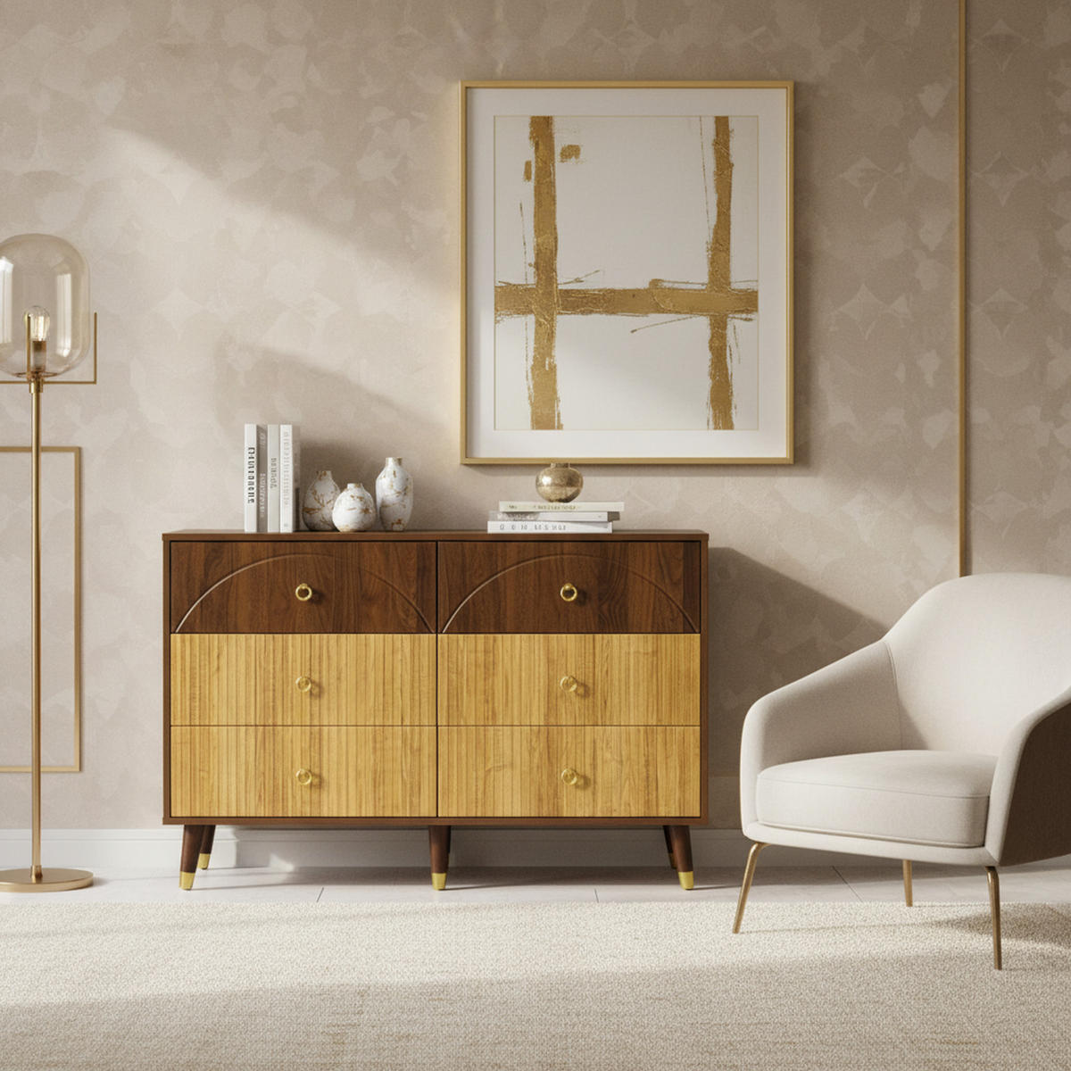 SIDEBOARD 120cm in Dunkelbraun & Natur mit 6 Schubladen - Eichefarben, Holzwerkstoff (120/81/40cm) - Urban Meuble