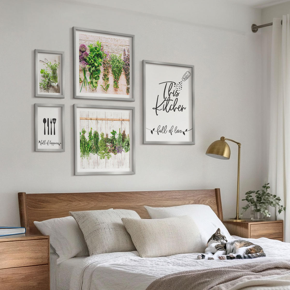 WANDBILDER 5er Set - 50x50 cm & 20x30 cm & 40x60 cm Silberner Rahmen - Küchenthema: Getrocknete Kräuter - Silberfarben, Kunststoff (40/60cm) - ArtPrintCave