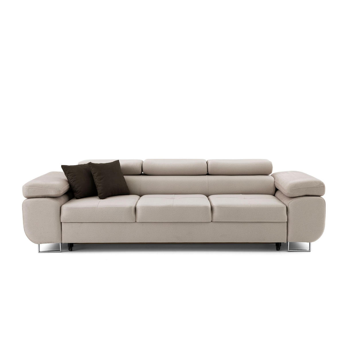 3-SITZER-SOFA WILD mit Schlaffunktion 127x190 Velours Beige - Chromfarben/Beige, Holz/Textil (262/90/102cm) - Muffo