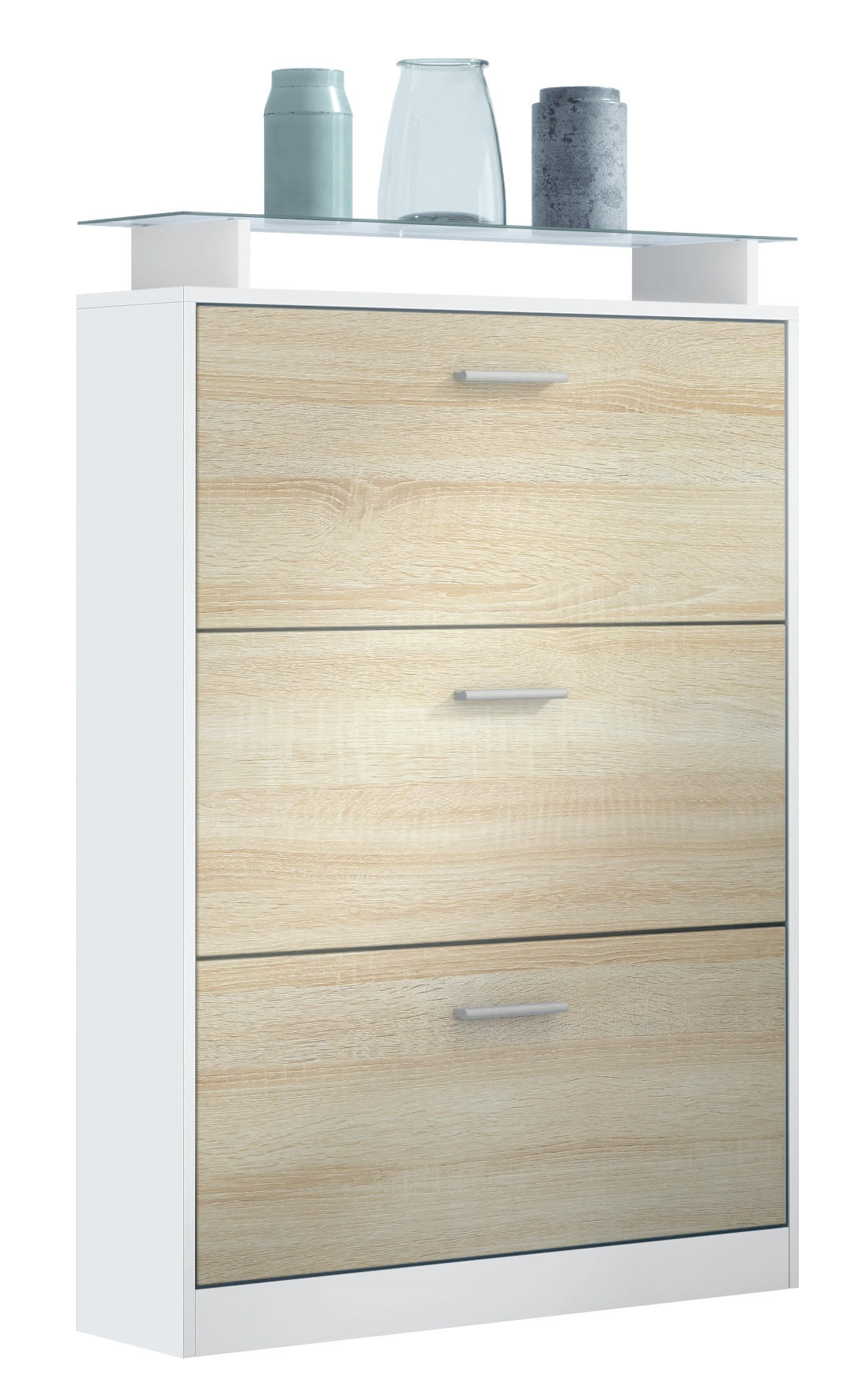 SCHUHSCHRANK Lavia Front in Eiche sägerau - Eiche San Remo, Holzwerkstoff (89/128/23cm) - Vladon