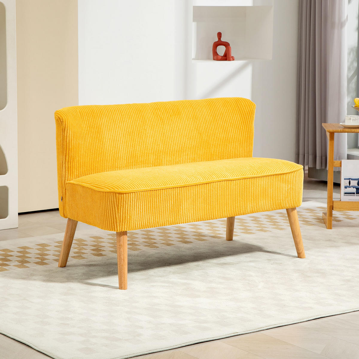 2-SITZER Sofa Polstersofa Doppelsofa Zweisitzer Sofa Cordartiges Polyester Gelb - Gelb/Naturfarben, Holz/Textil (56.5/77/117cm) - HOMCOM