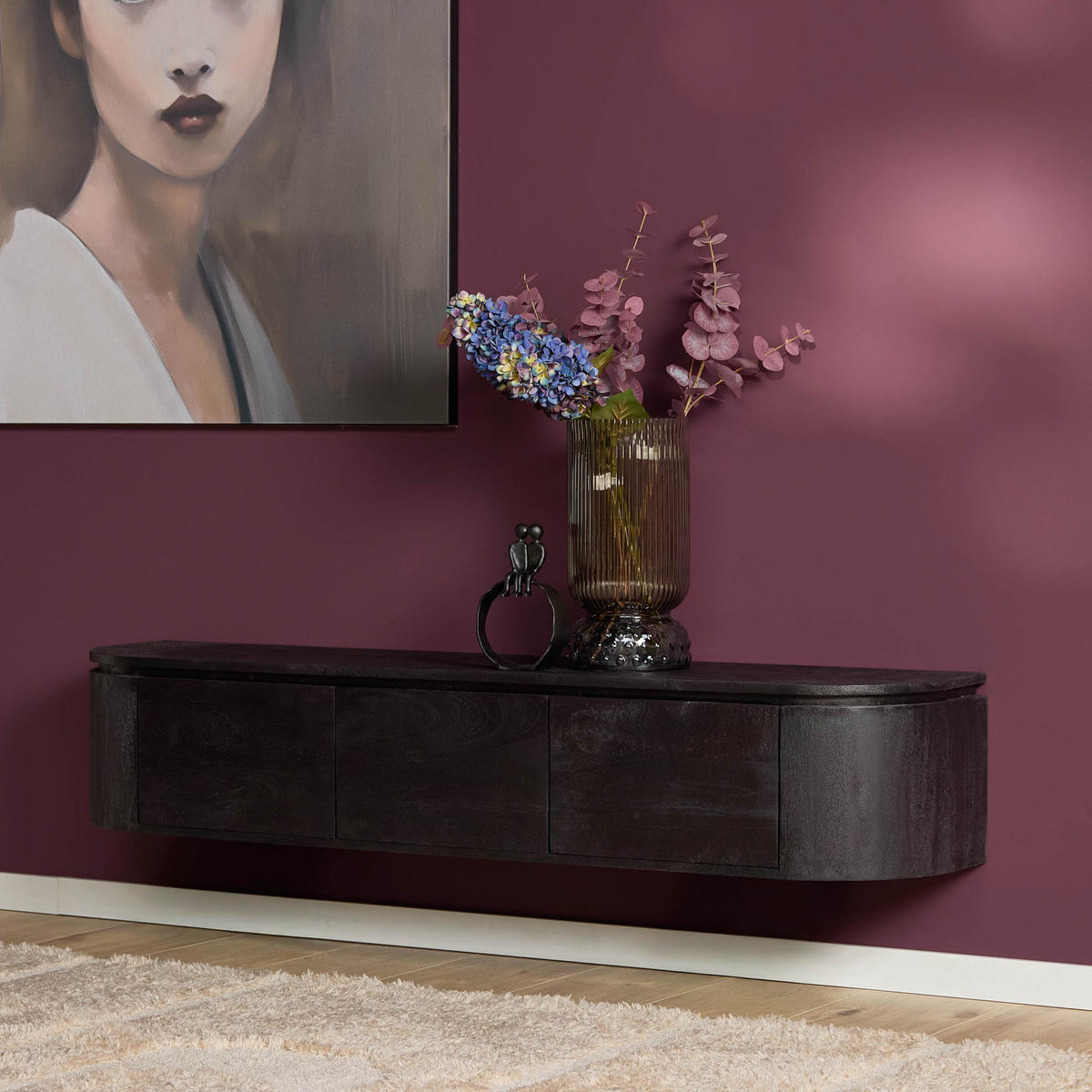 LOWBOARD Magnificent Mangoholz 160 cm / 35 cm Schwarz - Schwarz, Holz (160/30/35cm) - Villa Möbel