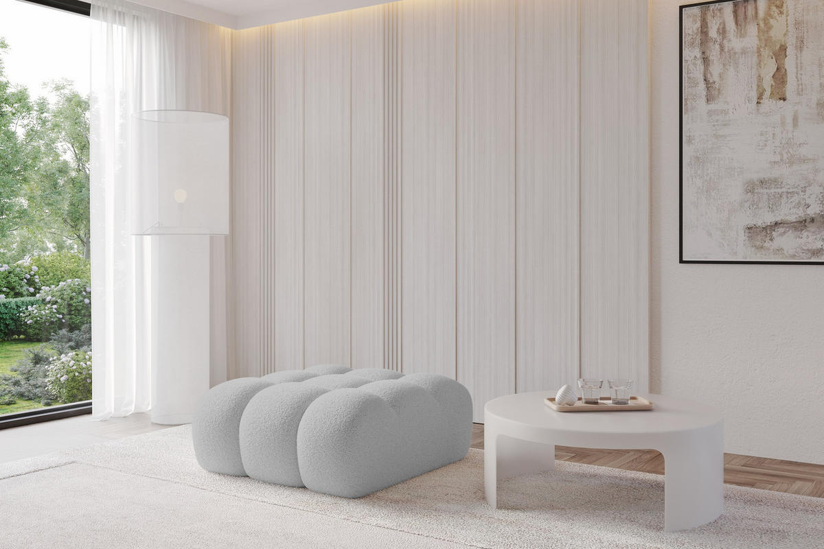 TABURET OLEA-PUF 91x87x44 cm Světle šedá Buklé - černá/barva stříbrného dubu, kompozitní dřevo/textil (91/44/87cm) - ALTDECOR