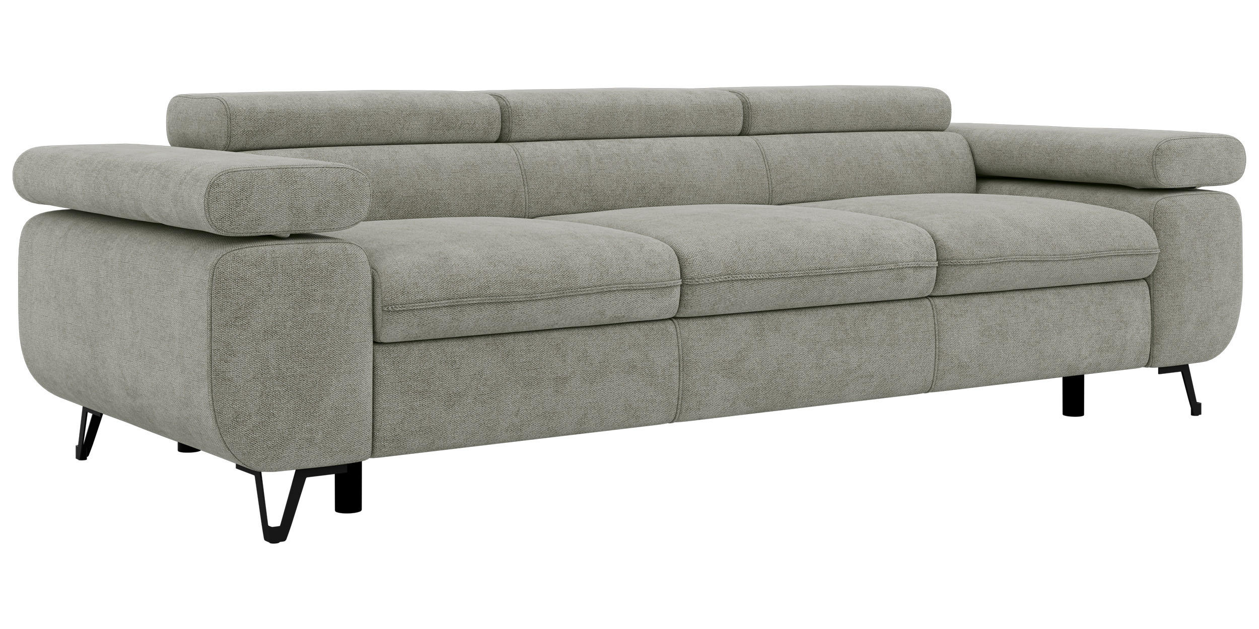 3-SITZER SOFA PETER - Hellgrau Stukture - Hellgrau/Schwarz, Textil/Metall (262/76/99cm) - MKS