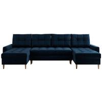 WOHNLANDSCHAFT Colin U Velvet Dunkelblau - Dunkelblau/Braun, Holz/Textil (290/75/140cm) - MKS