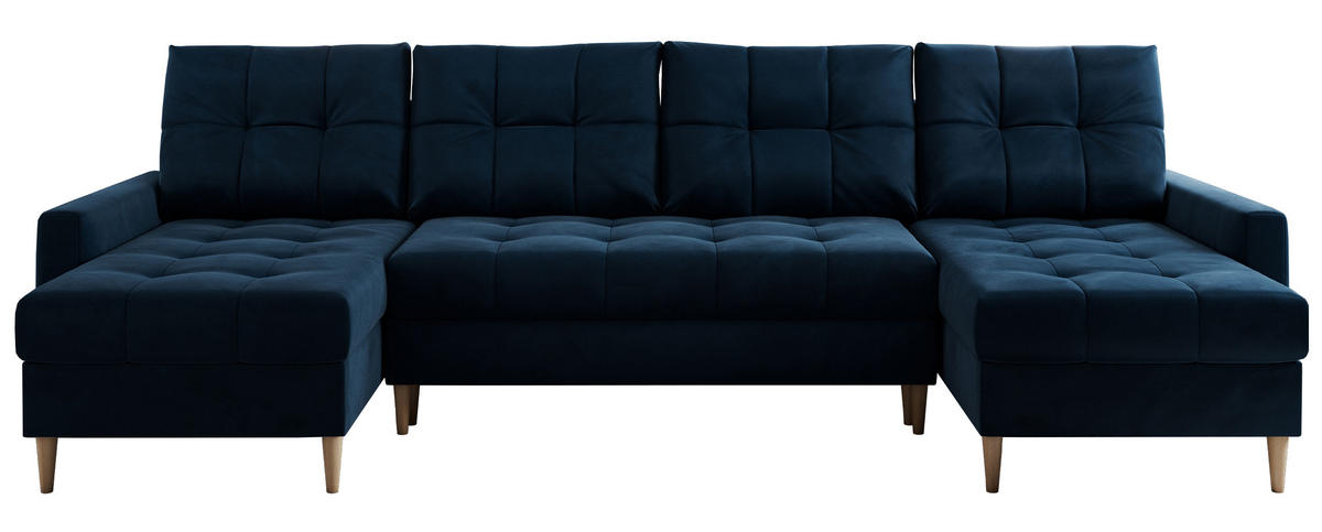 WOHNLANDSCHAFT Colin U Velvet Dunkelblau - Dunkelblau/Braun, Holz/Textil (290/75/140cm) - MKS