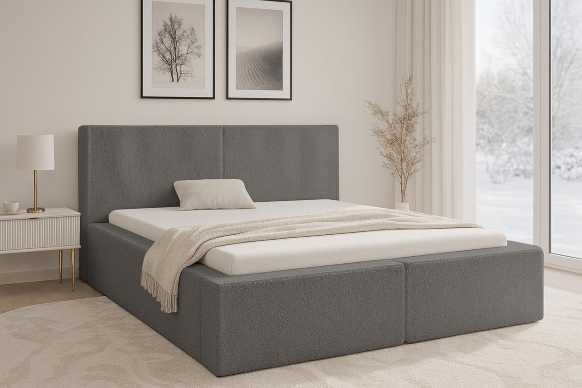 POLSTERBETT BERNO 200/200 in Boucle Grau - Grau, Holz/Holzwerkstoff (200/200cm) - Deine Möbel 24