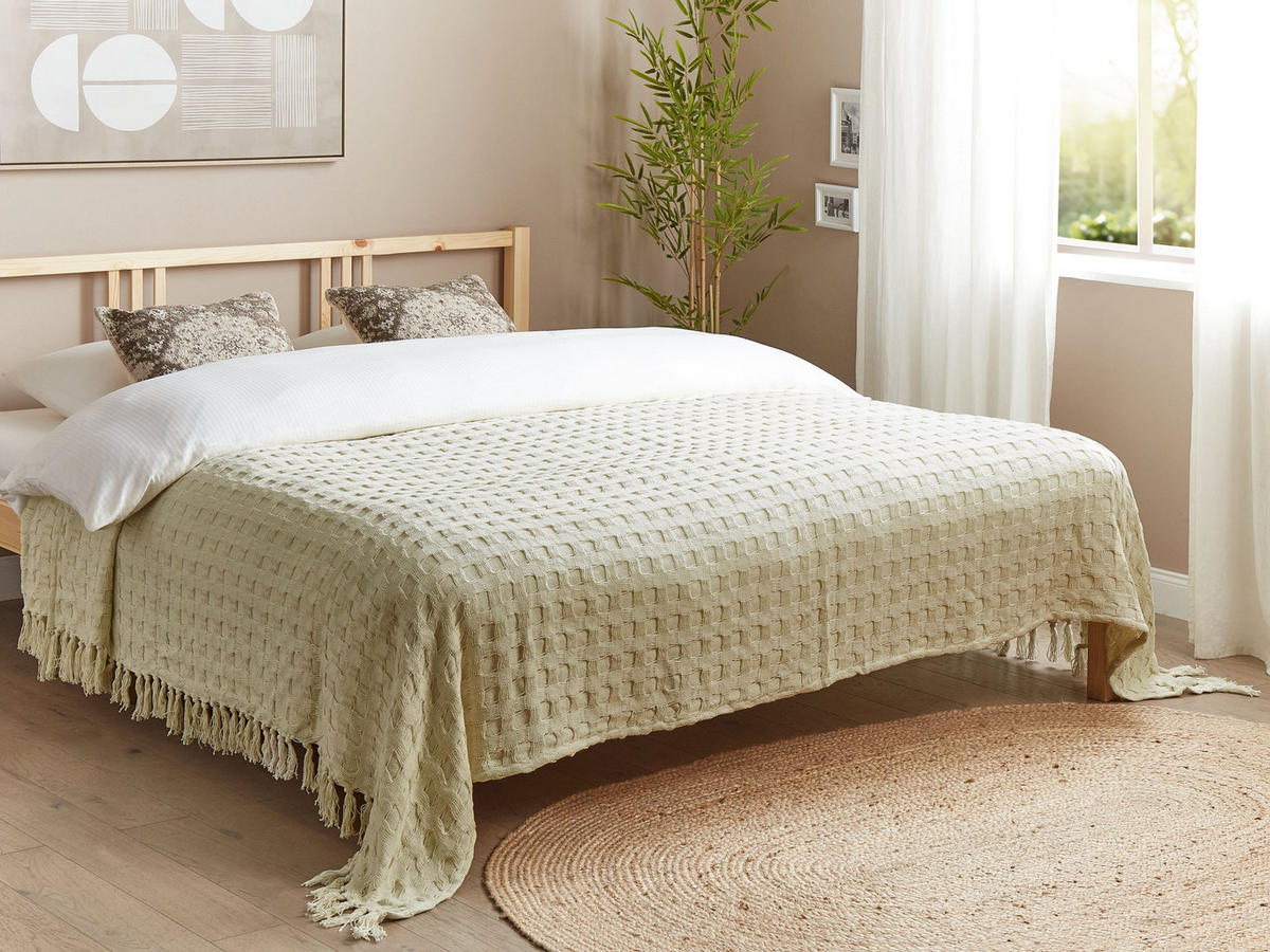 PREGRINJALO bela 220 x 240 cm Bere - bela, tekstil (220/240cm) - Beliani