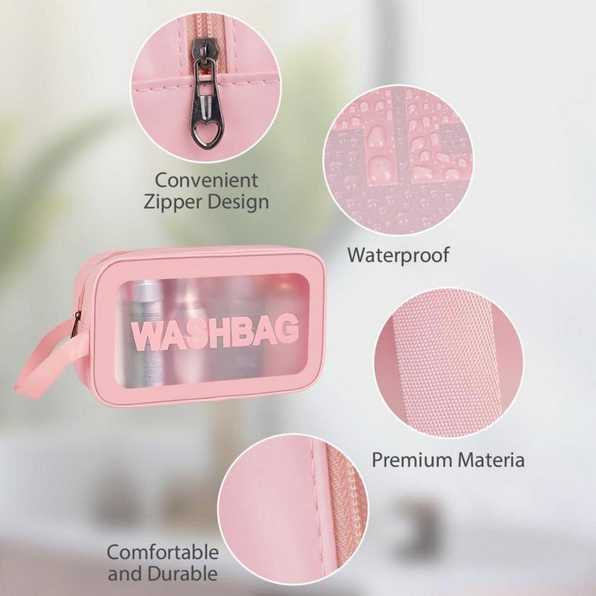 KULTURBEUTEL 4-teiliges Set, transparent, in Rosa - Rosa, Kunststoff (22.5/5.8/32.5cm)