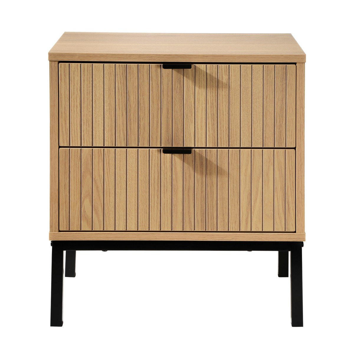 NACHTTISCH 2 Schubladen Effekt Holz mit Rillen - H51cm - Apfelbaumfarben, Holzwerkstoff (29/51/45cm) - Calicosy