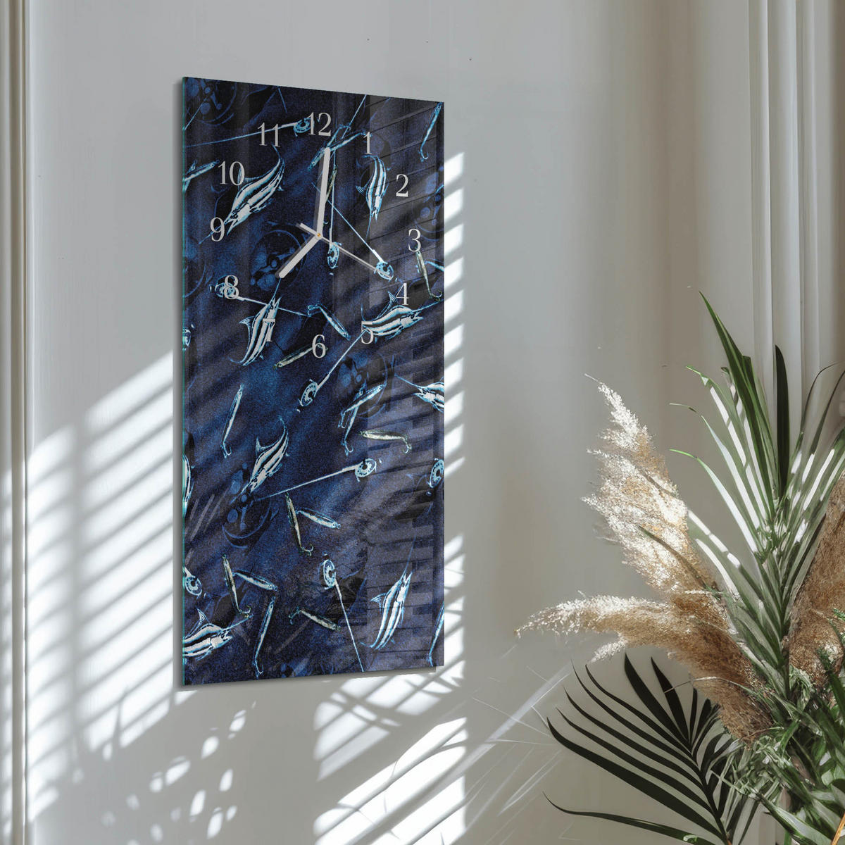 WANDUHR 30x60 cm - Berge Gras - Blau, Glas (30/60/0.4cm) - TULUP