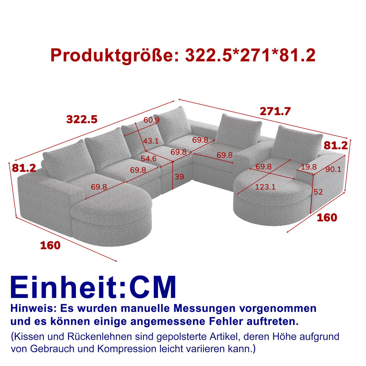 SCHLAFSOFA aus Chenille mit Liegestuhl, 2-teilig - Grau, Textil (322.5/81.2/217.7cm)