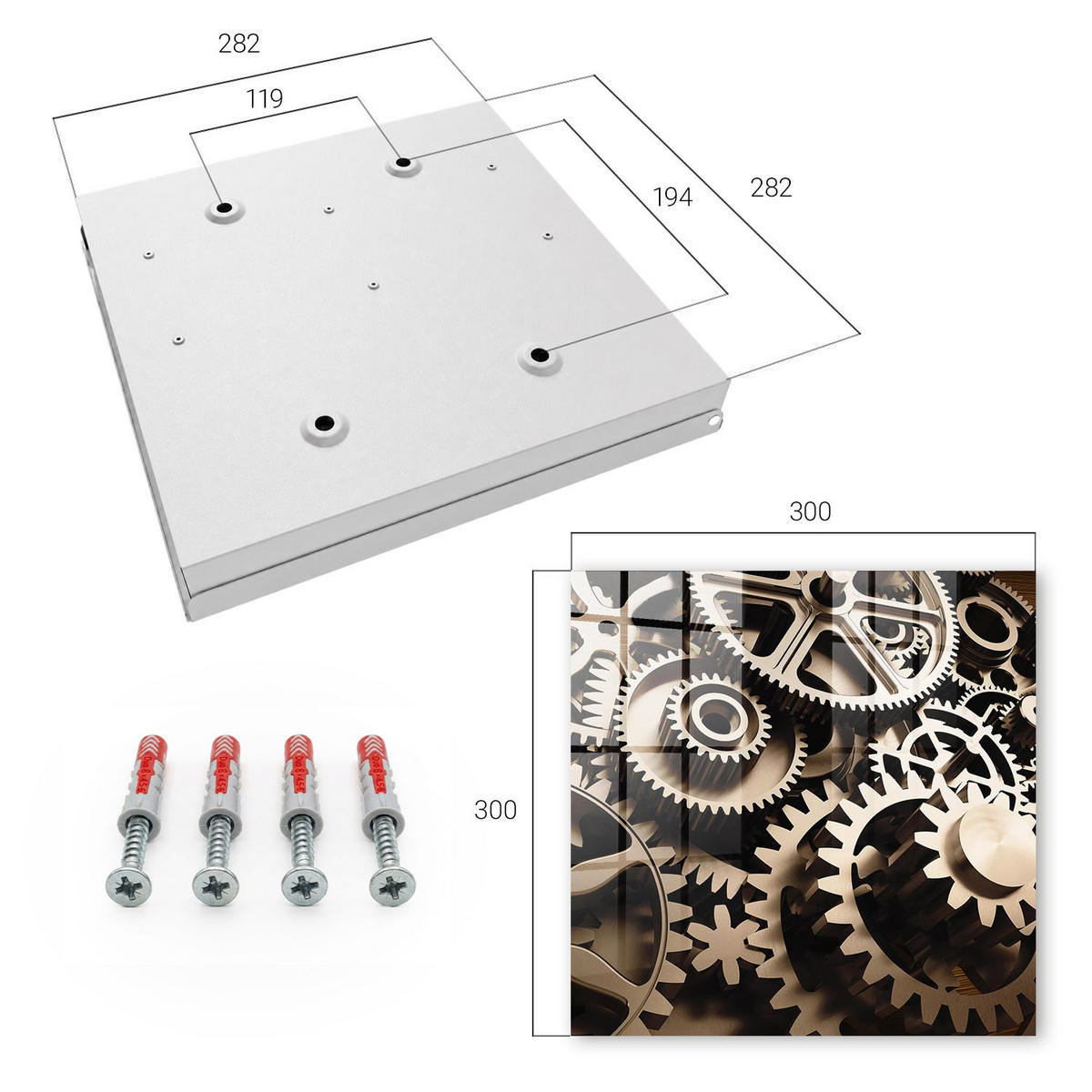 SCHLÜSSELBOX Weiß 30x30 cm – Türöffnung nach rechts - Mechanische Symbiose - Grau, Metall (30/30/5cm) - TULUP