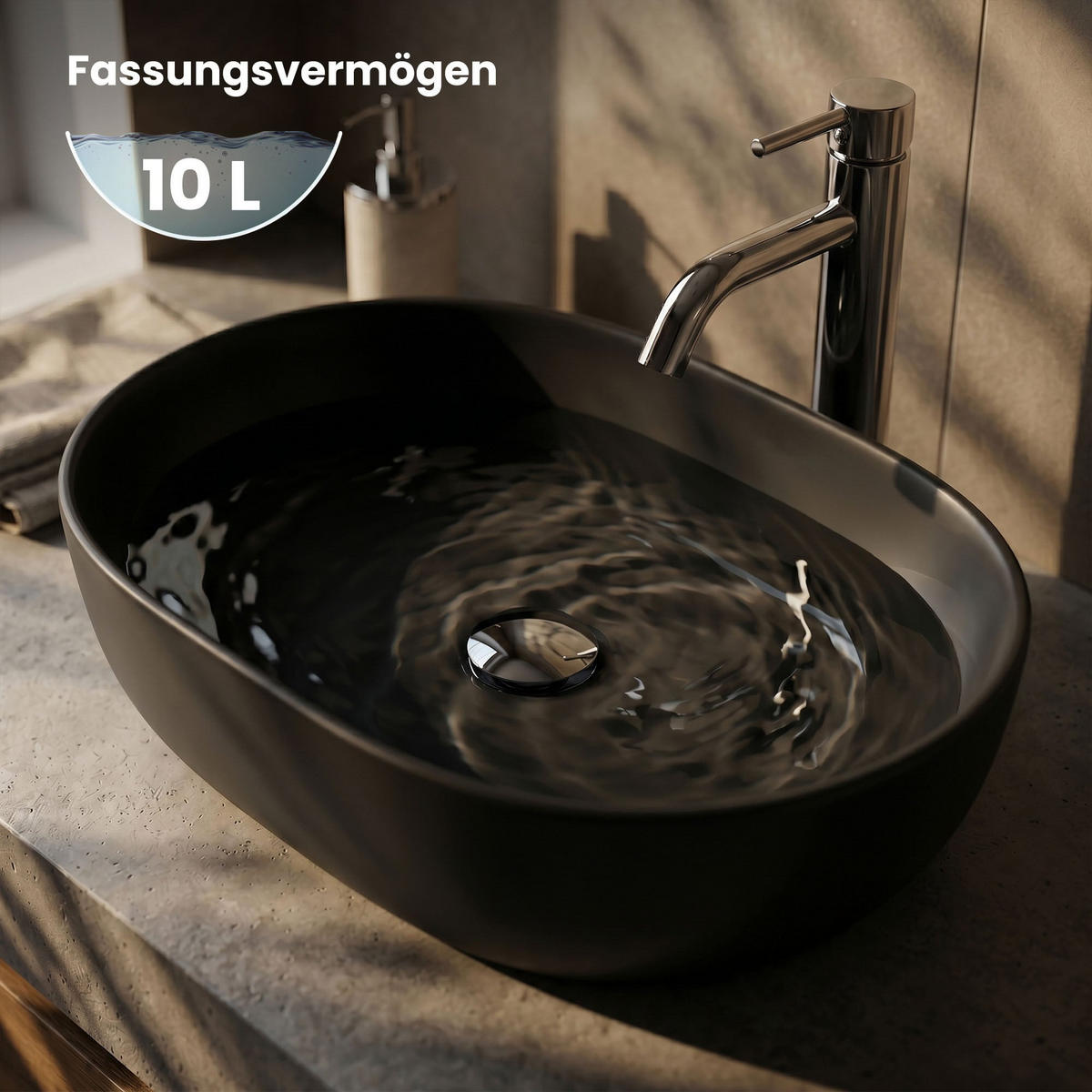AUFSATZWASCHBECKEN ELIPSE 49 cm Schwarz Matt - Schwarz, Keramik (49/13.5/34.5cm) - Akord