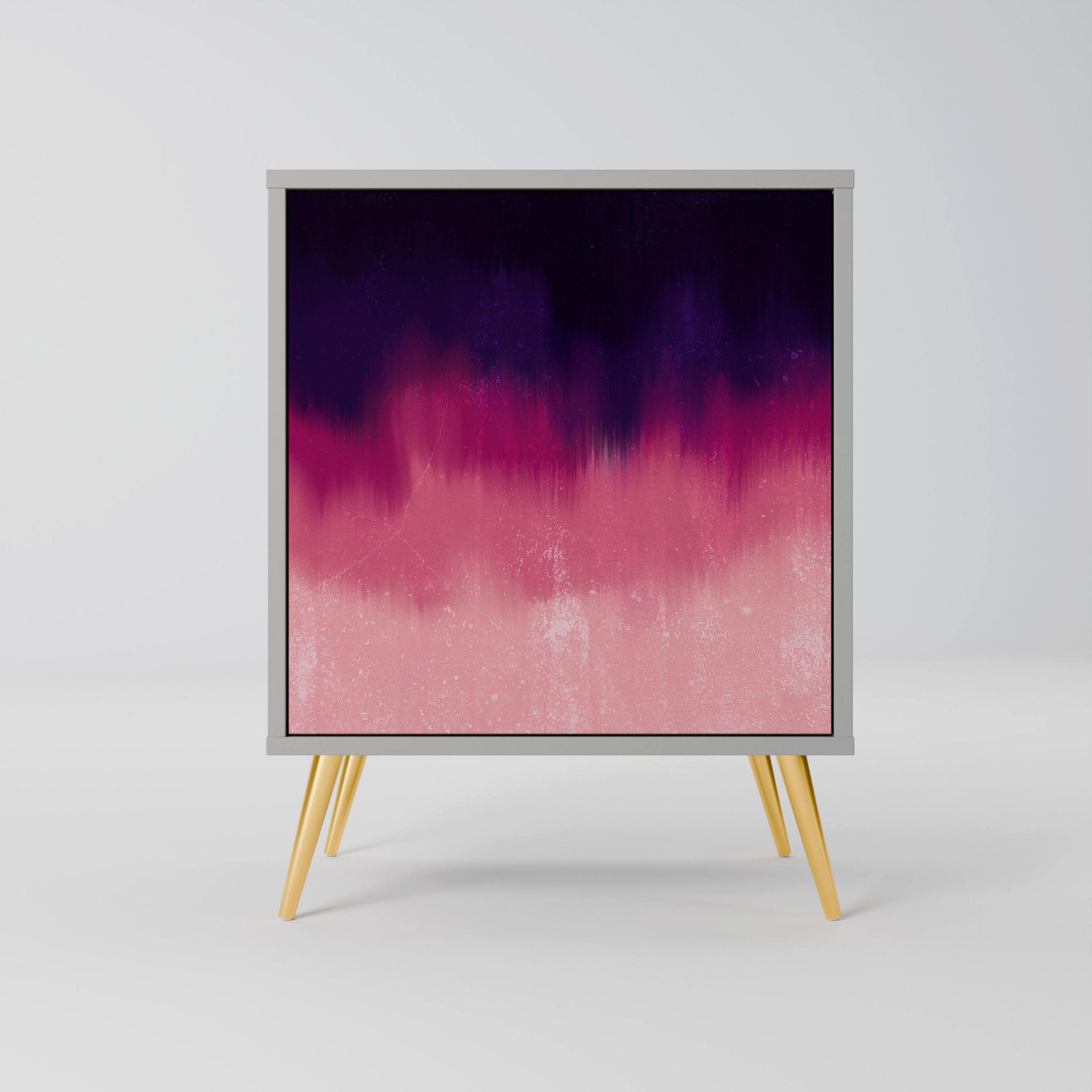 SIDEBOARD AURORA BOREALIS, Grau, 57,5x42x75,5 cm, Goldfarbene Metallfüße - Goldfarben/Multicolor, Holzwerkstoff/Metall (57.5/75.5/42cm) - SpaceRebels