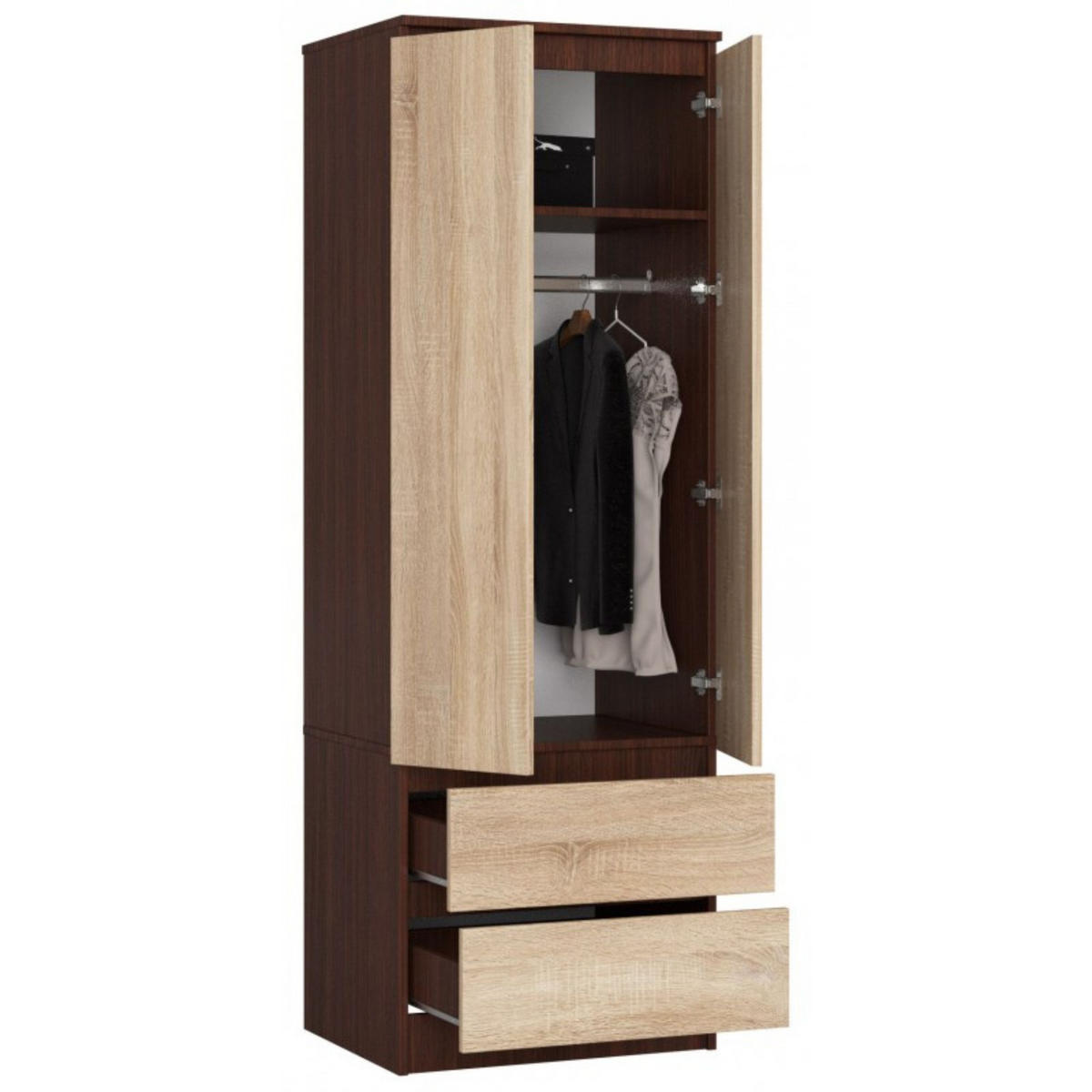 KLEIDERSCHRANK Wengefarben, Sonoma Eiche 60x51x180 cm - Wengefarben/Sonoma Eiche, Holzwerkstoff (60/180/51cm) - Akord