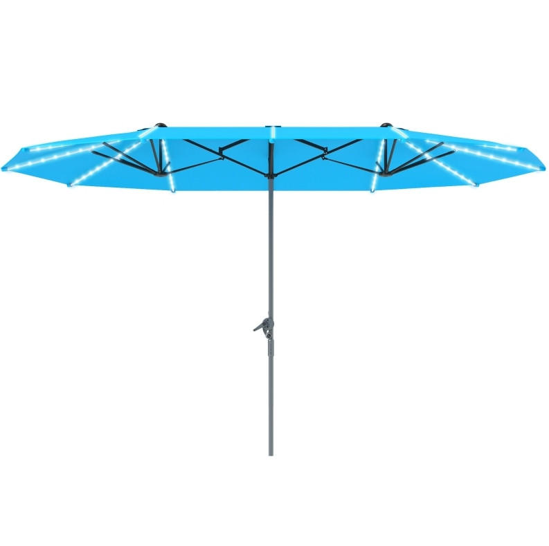 DOPPELSONNENSCHIRM aus Aluminium 451x267 cm in Blau mit Solar-LED & Kurbel - Blau, Metall (267/451cm) - Modfu