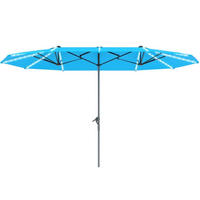DOPPELSONNENSCHIRM aus Aluminium 451x267 cm in Blau mit Solar-LED & Kurbel - Blau, Metall (267/451cm) - Modfu