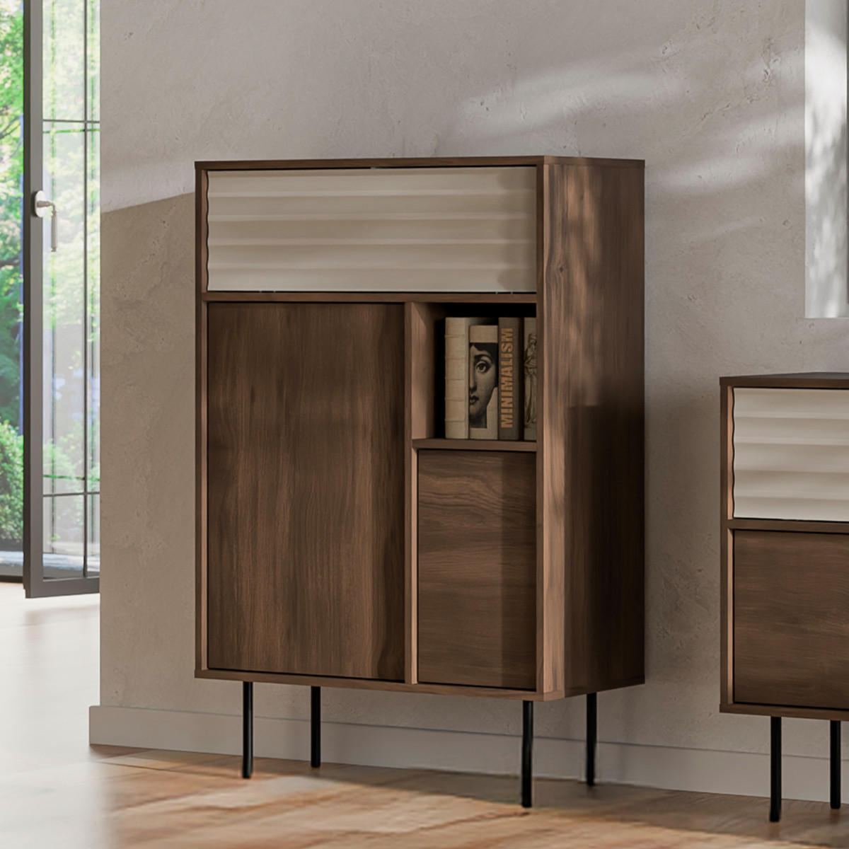 SIDEBOARD Astra Dunkles Holz und Kaschmir - Beige, Holzwerkstoff (76.6/120/40cm) - Petits-meubles