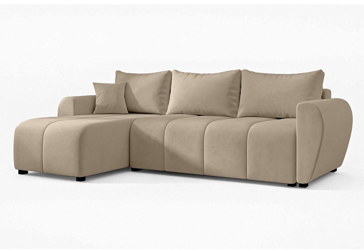 ECKSOFA L Form Malatya Hellbraun 246/145/82 cm stilvolle mit Schlaffunktion L - Hellbraun/Schwarz, Kunststoff/Textil (145/246cm) - AX Living