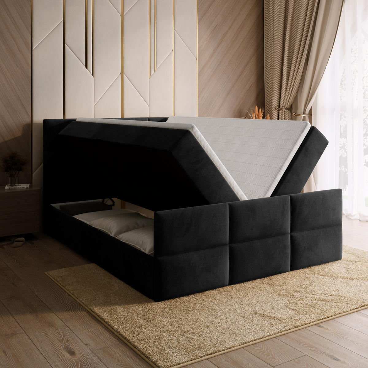 BOXSPRINGBETT Boston Duo Mit Bettkasten, Topper und Matratze Schwarz Kronos 07 180x200 cm - Schwarz, Textil (180/200cm) - Bromarkt
