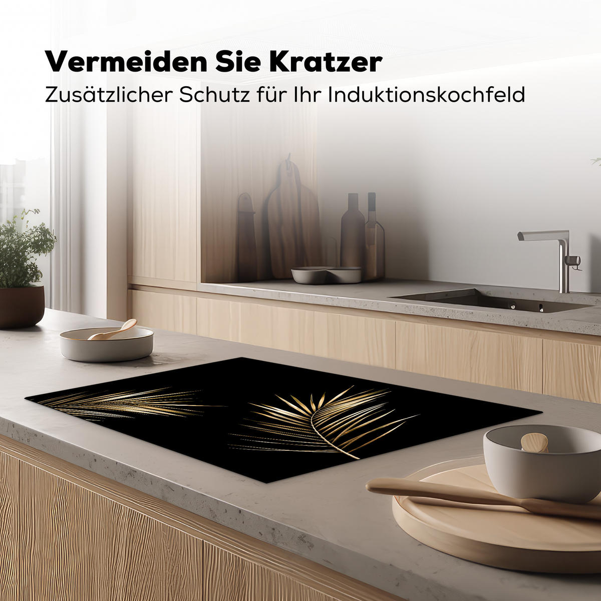 HERDABDECKPLATTE Blätter - Pflanzen - Gold - Schwarz - Luxus 78x52 cm - Goldfarben, Kunststoff (78/52/0.2cm) - MuchoWow