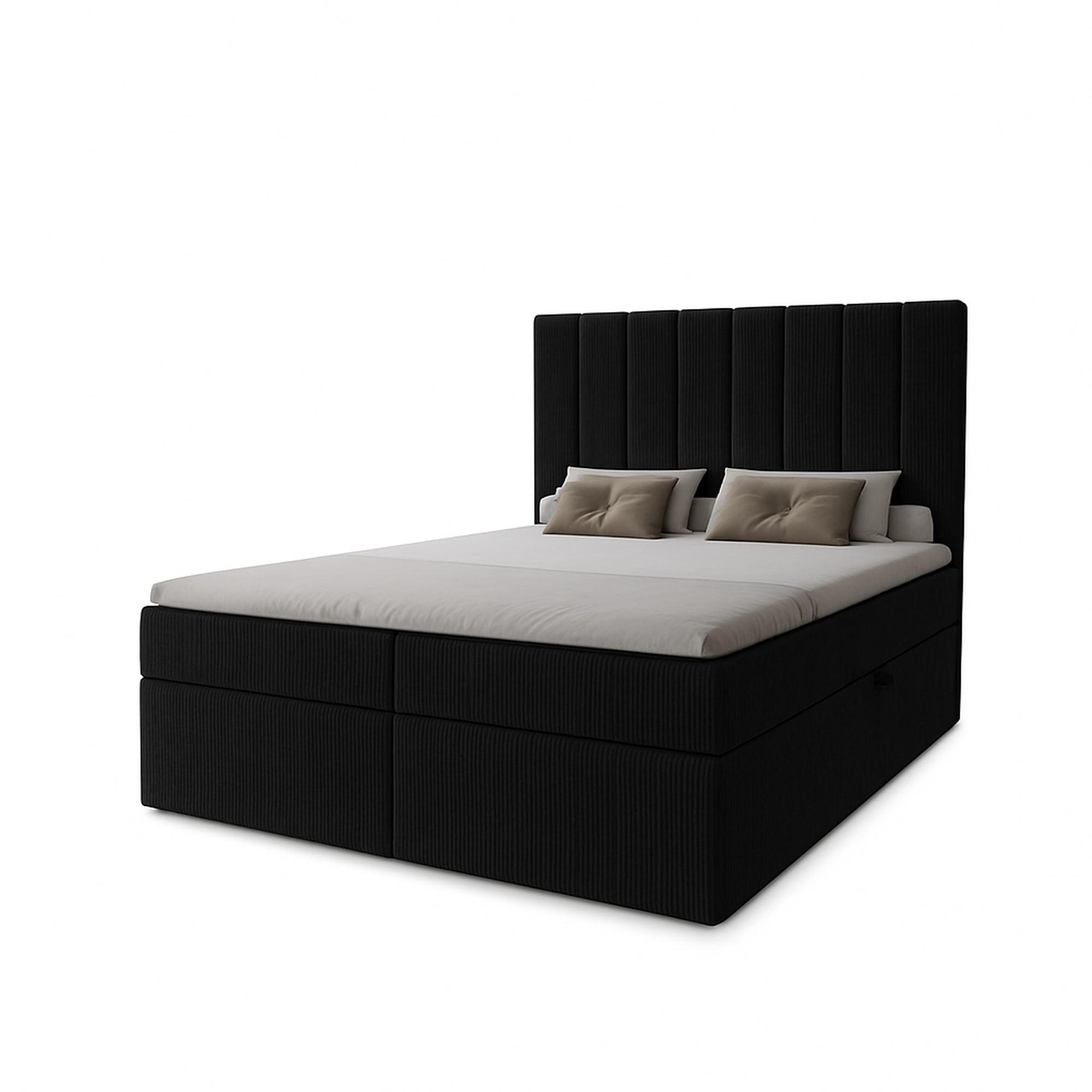 BOXBETT Nero mit 2 Bettkästen, 200x200, Farbe: Schwarz, Cordstoff, Doppelbett mit Bonell-Matratze inkl. Topper - Schwarz, Holz/Kunststoff (200/200cm) - Marpur