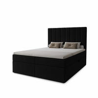 BOXBETT Nero mit 2 Bettkästen, 200x200, Farbe: Schwarz, Cordstoff, Doppelbett mit Bonell-Matratze inkl. Topper - Schwarz, Holz/Kunststoff (200/200cm) - Marpur
