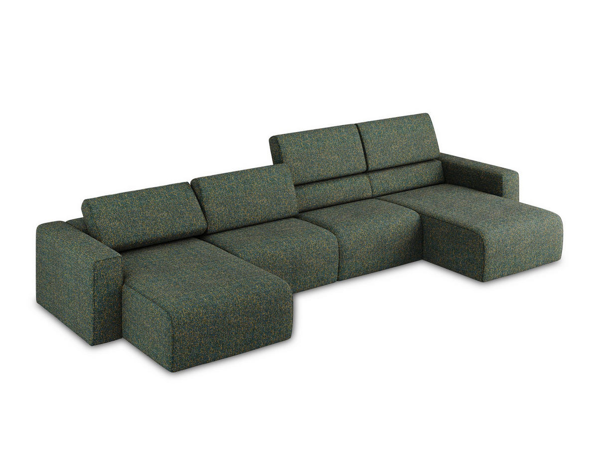 WOHNLANDSCHAFT Strukturstoff Stoff Grün - Blau/Schwarz, Kunststoff/Textil (404/80/167cm) - Makamii