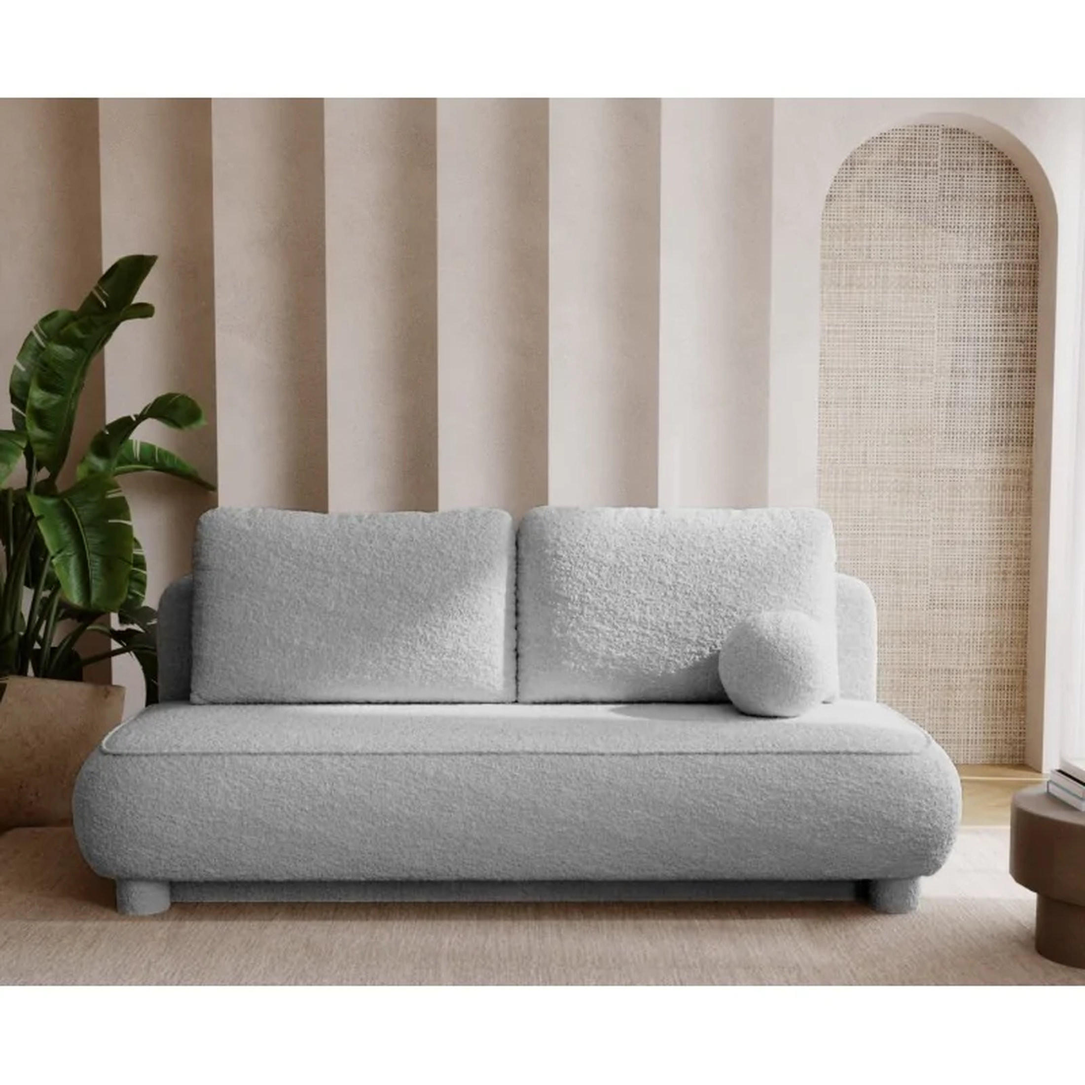 SCHLAFSOFA MAJA, Sofa mit Schlaffunktion und Bettkasten, Farbe: Hellgrau, Bouclé-Stoff - Hellgrau, Textil (209/96/96cm) - Sepro Meble