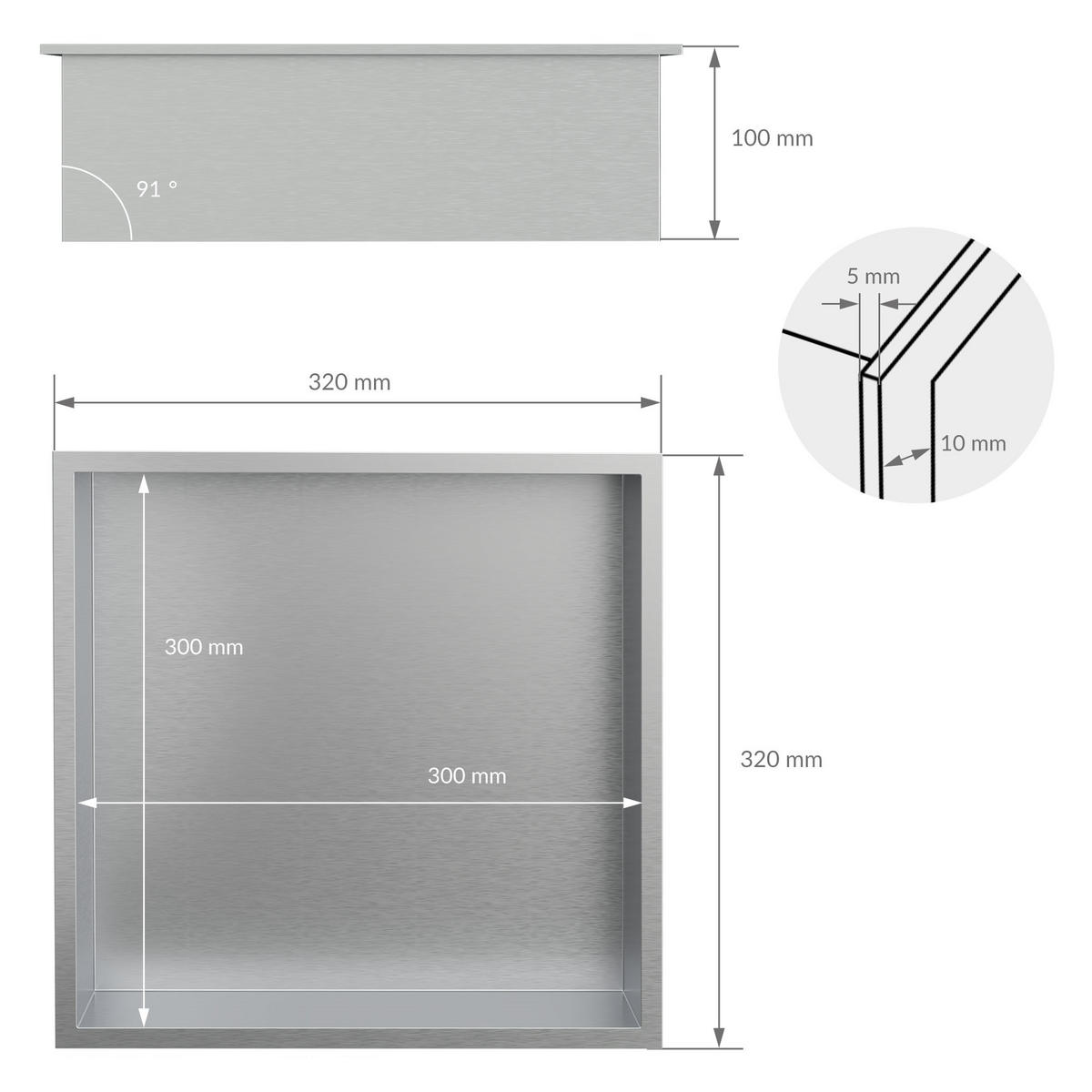 DUSCHNISCHE Silber 30/30 cm - Silberfarben, Metall (32/10/32cm) - LuxeBath