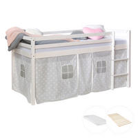 HOCHBETT 90/200 cm mit Lattenrost und Matratze Sterne - Weiß, Holz - Homestyle4u