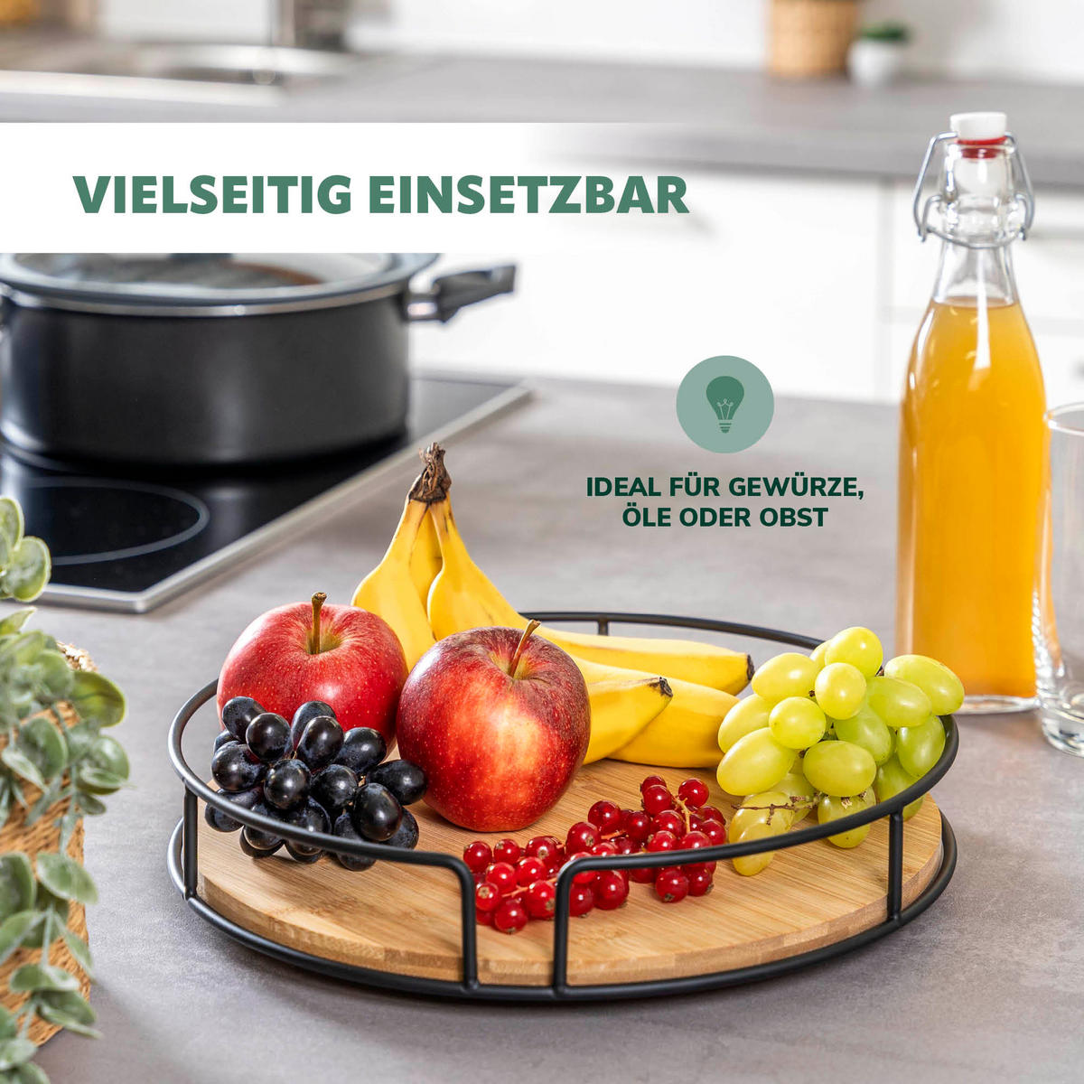 DREHTELLER Bambus/Metall schwarz - Schwarz, Metall (30/6/30cm) - eluno