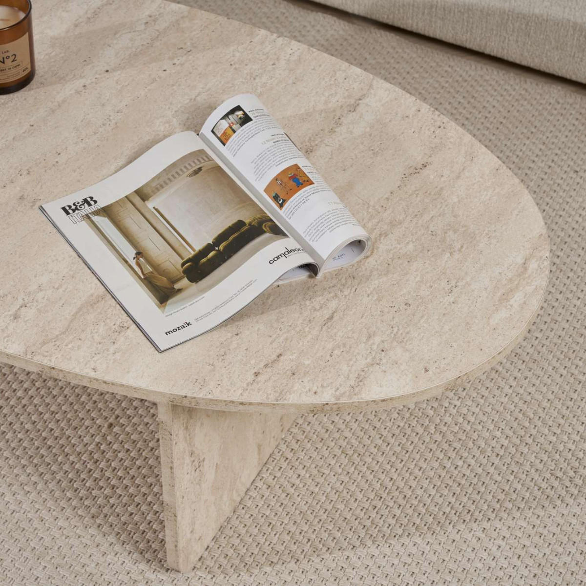 COUCHTISCH mit ovaler Platte L125 cm 65/120/40 cm - Beige, Holzwerkstoff (70/65/40cm) - Calicosy