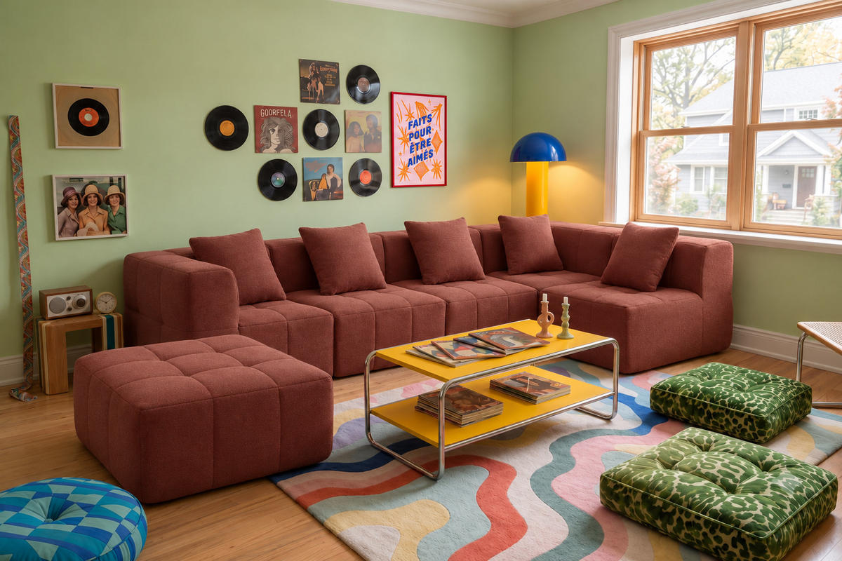 VEĽKÁ modulárna sedacia súprava bouclé tkanina terakotovo červená - terakotová, textil (340/73/190cm) - MILYsofa