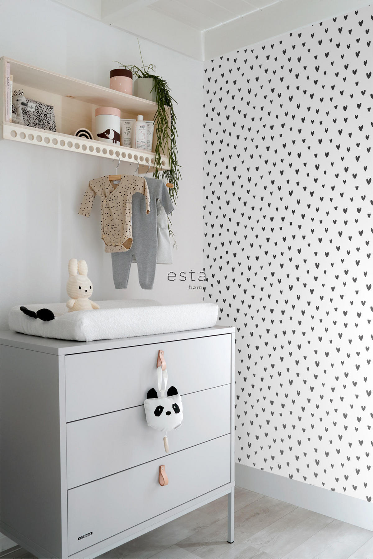 TAPETE Herzchen 50 x 900 cm - Schwarz, Papier (50/0.1cm) - ESTAhome