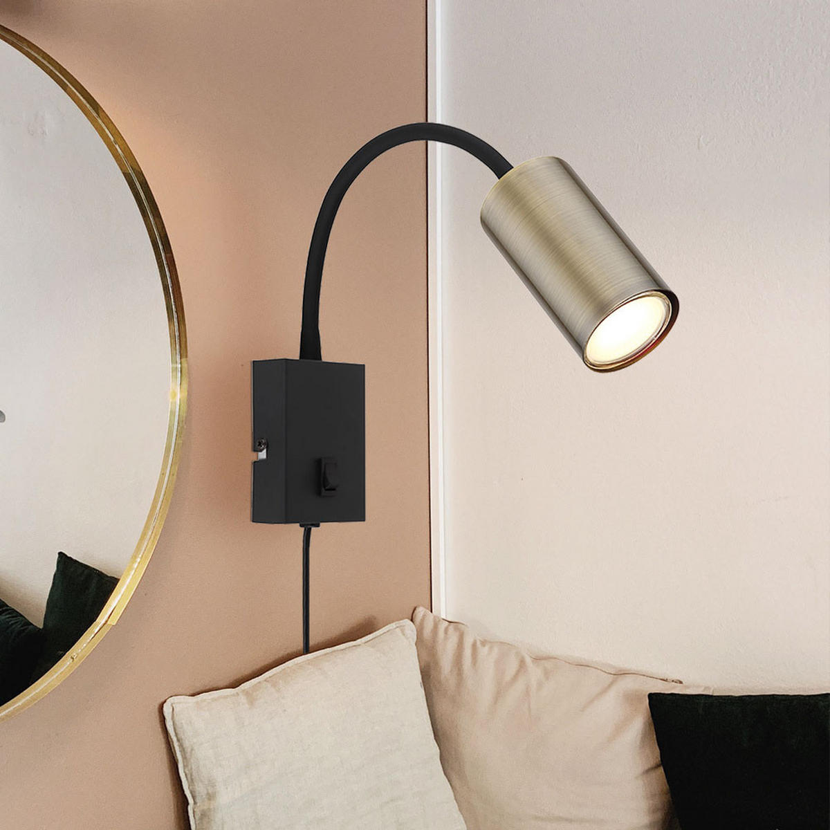 WANDLEUCHTE Metall Schwarz Flexo-Spot - Schwarz, Metall (7/44/32cm) - Globo Lighting