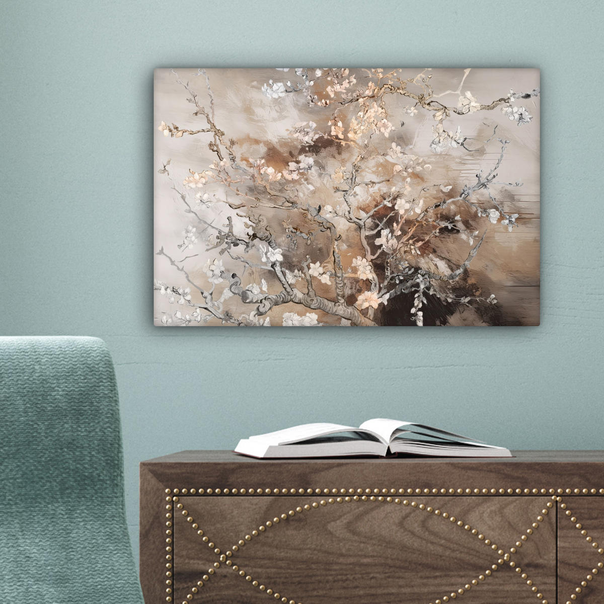 LEINWANDBILD Mandelblüte - Kunst - Van Gogh - Beige - Abstrakt 30x20 cm - Braun, Textil (30/20cm) - MuchoWow