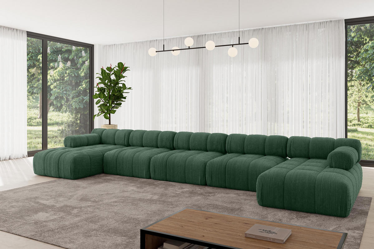 WOHNLANDSCHAFT modulares Sofa Tesso-U3 - 475x160x70 cm Grün Cord - Grün, Holzwerkstoff/Textil (475/70/160cm) - ALTDECOR