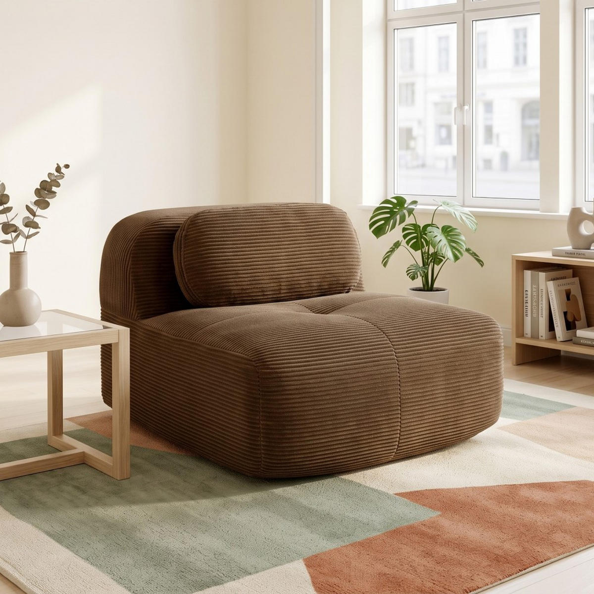 POHOVKA Hnědá modulární bez područek z manšestru - hnědá, textil (90/75/103cm) - Urban Meuble