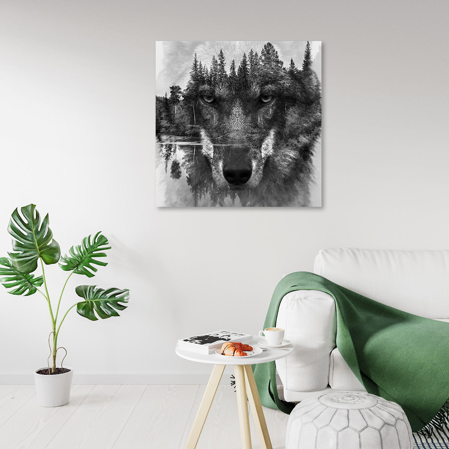 WANDBILD schwarze wolf abstraktion - Schwarz, Textil (50/50cm) - Feeby