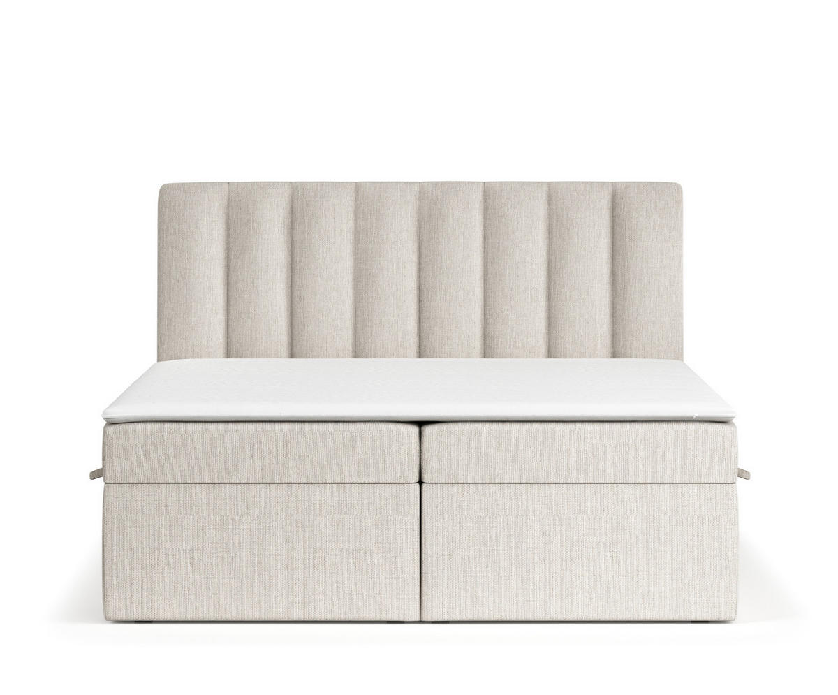 BOXBETT Novento Beige 160/200 cm mit Matratze und Topper - Beige/Schwarz, Holz/Holzwerkstoff (160/200cm) - Maison de Reve