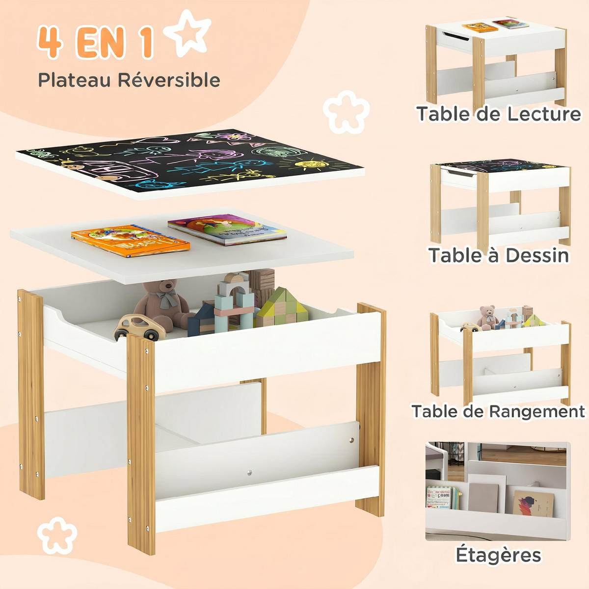 KINDERSITZGRUPPE DE-17525 Weiß/Naturholz - Naturfarben, Holzwerkstoff (61.5/48/61.5cm) - ComfortXL