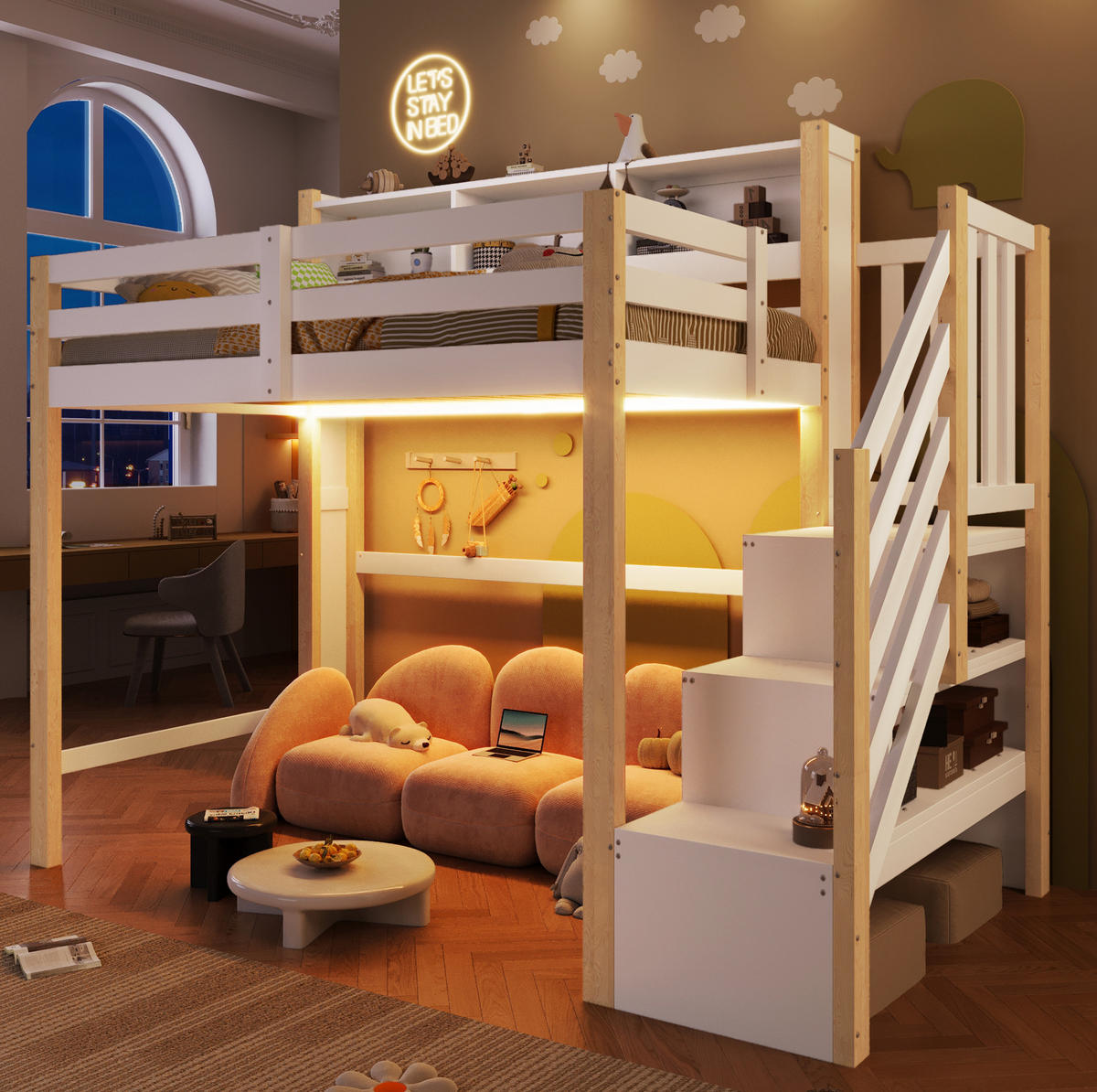 HOCHBETT 90/200 cm aus Kiefernholz mit LED-Licht Weiß/Natur - Naturfarben, Holz (90/200cm) - OKMYHOME