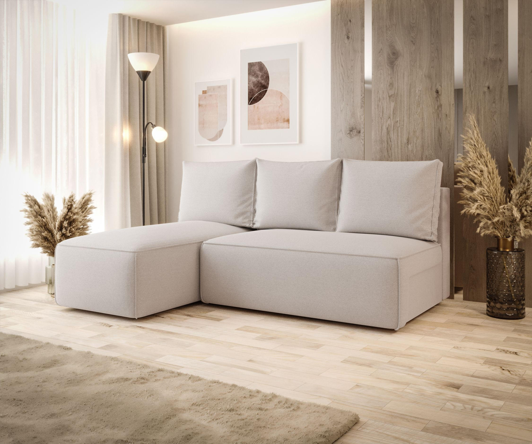 ECKSOFA mit Schlaffunktion SAVIO MINI Curio 02 Links - Creme, Textil (200/140cm) - Bedante
