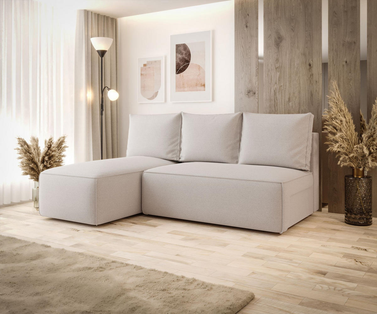 ECKSOFA mit Schlaffunktion SAVIO MINI Curio 02 Links - Creme, Textil (200/140cm) - Bedante