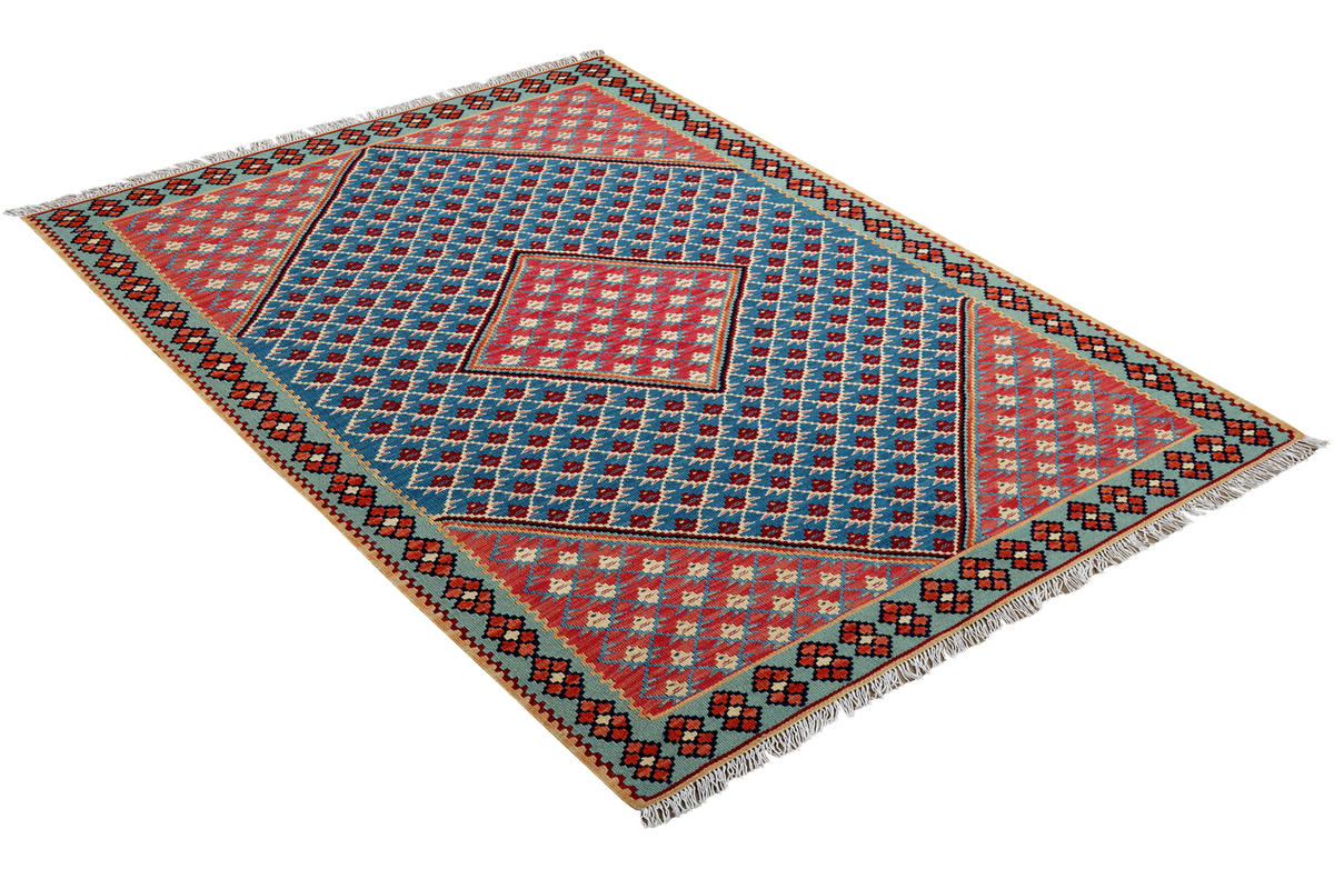 HANDWEBTEPPICH Kelim Senneh Blau 156/107 cm Schurwolle - Blau, Textil (107/156cm) - Looma