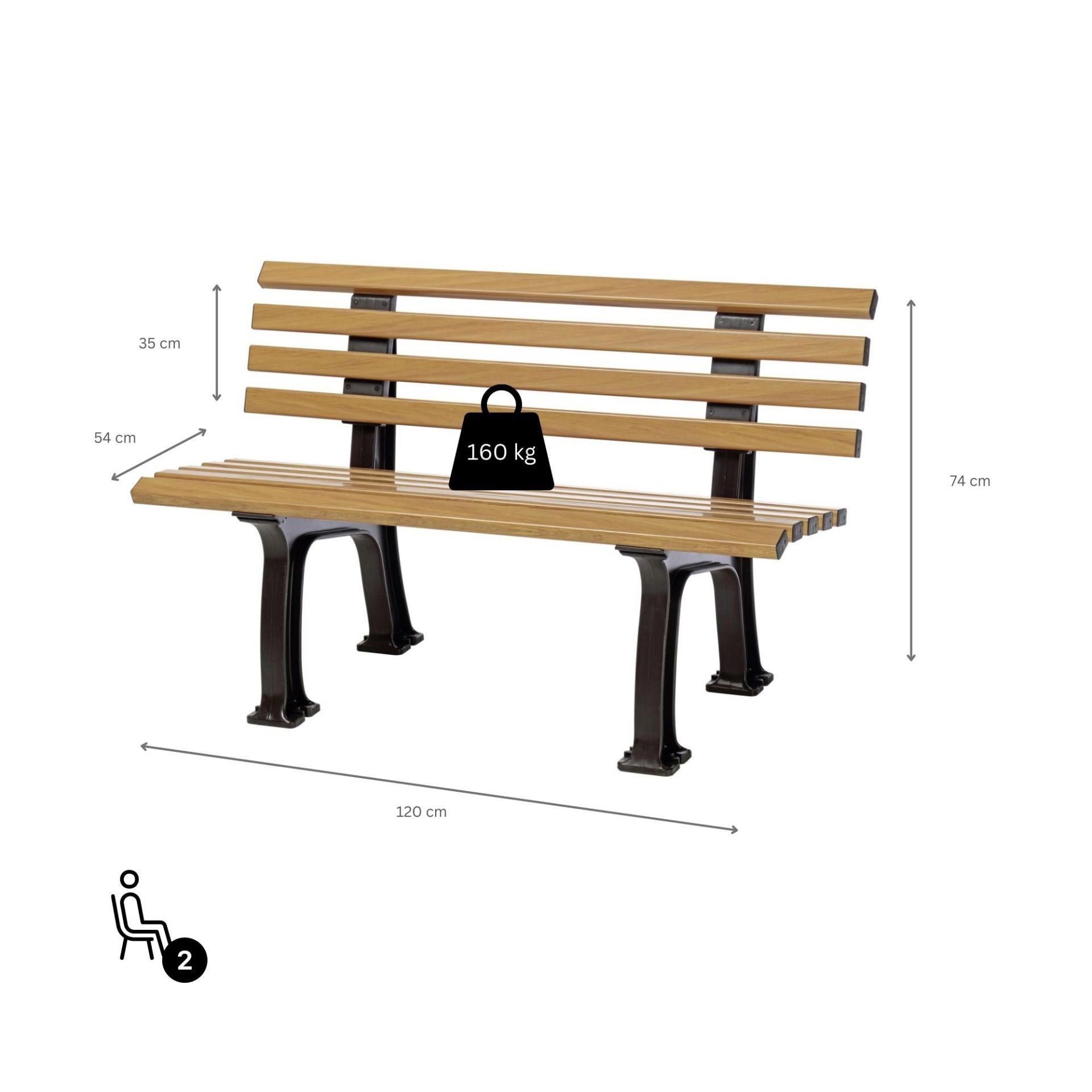 GARTENBANK Antigua 2 Sitzer Holzoptik 74 x 120 x 54 cm Witterungskunststoff & UV Beständiger Kunststoff - Beige, Kunststoff (120/74/54cm) - PROREGAL