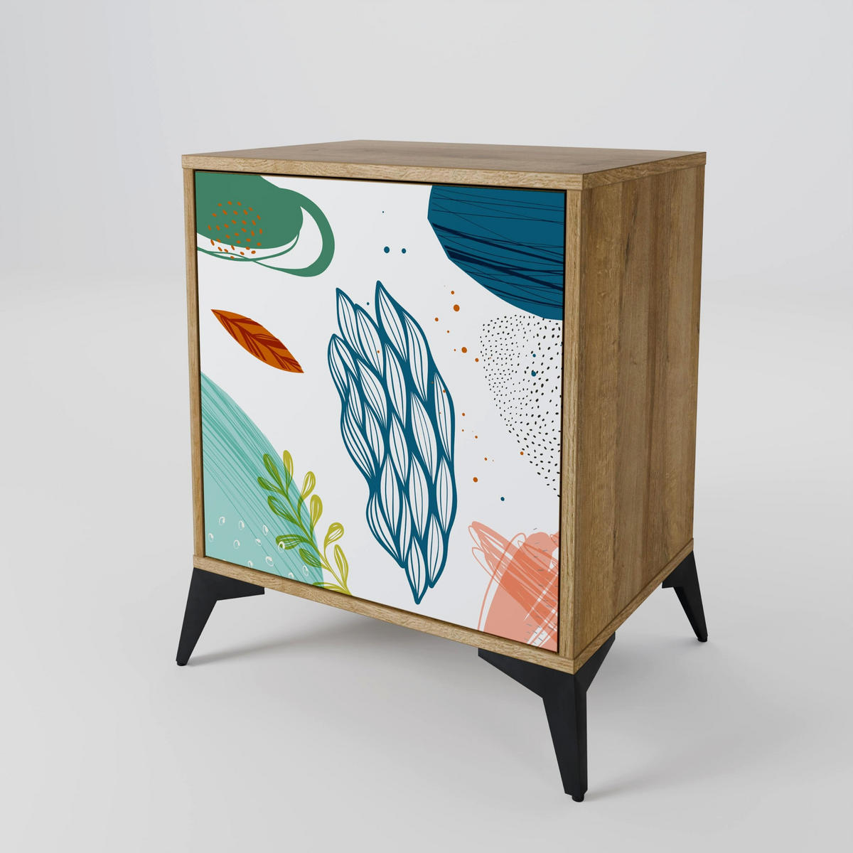 SIDEBOARD BOTANICAL HURRICANE, Eichefarben, 57,5x42x77,5 cm, Schräge Buchenholzfüße - Eichefarben/Buchefarben, Holzwerkstoff/Buchenholz (57.5/77.5/42cm) - SpaceRebels